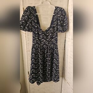 Blue Rain Navy Midi Dress with Cream Floral Print